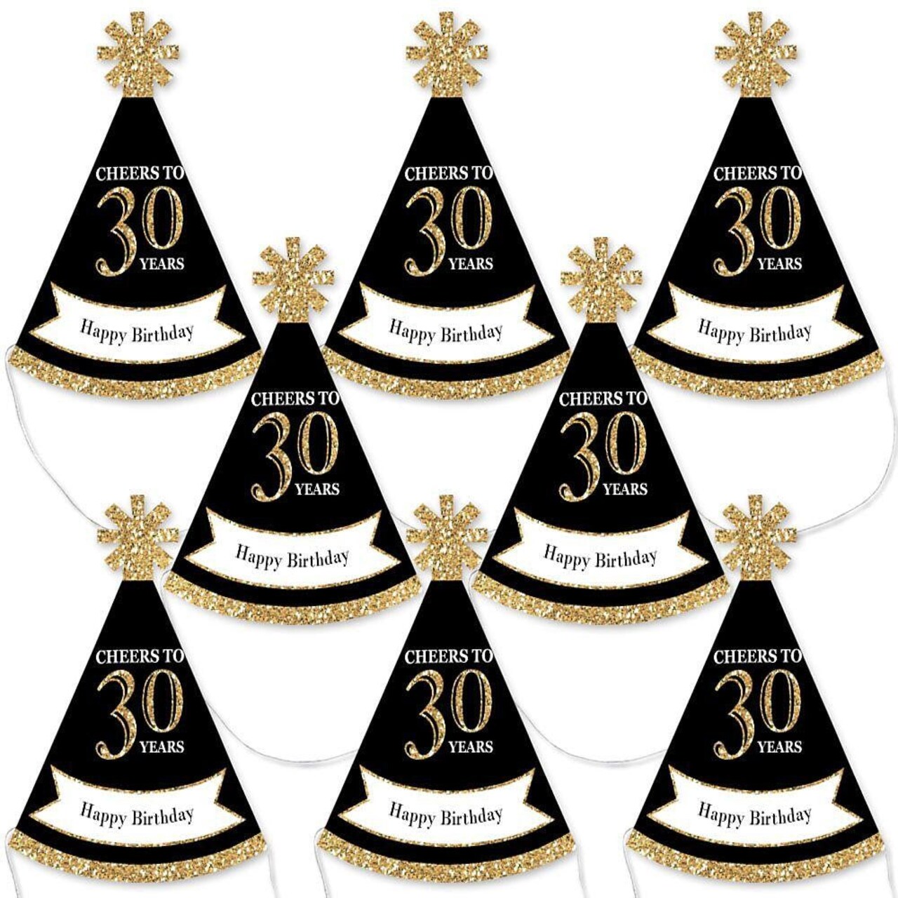 Big Dot of Happiness Adult 30th Birthday - Gold - Mini Cone Birthday Party Hats - Small Little Party Hats - Set of 8